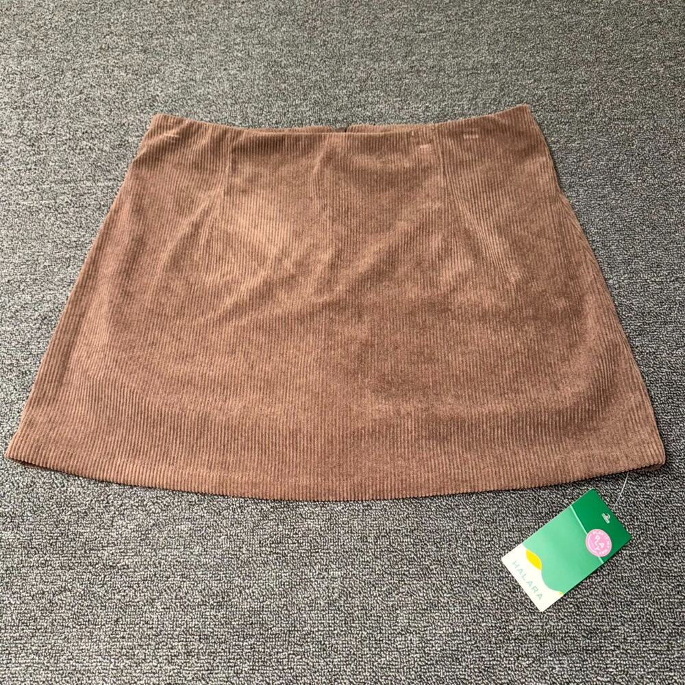 HALARA High Waisted A Line Corduroy Mini Skirt Skort Women Large Acorn Brown NWT